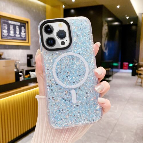 iPhone 15 Pro Max hoesje met glitter blauw